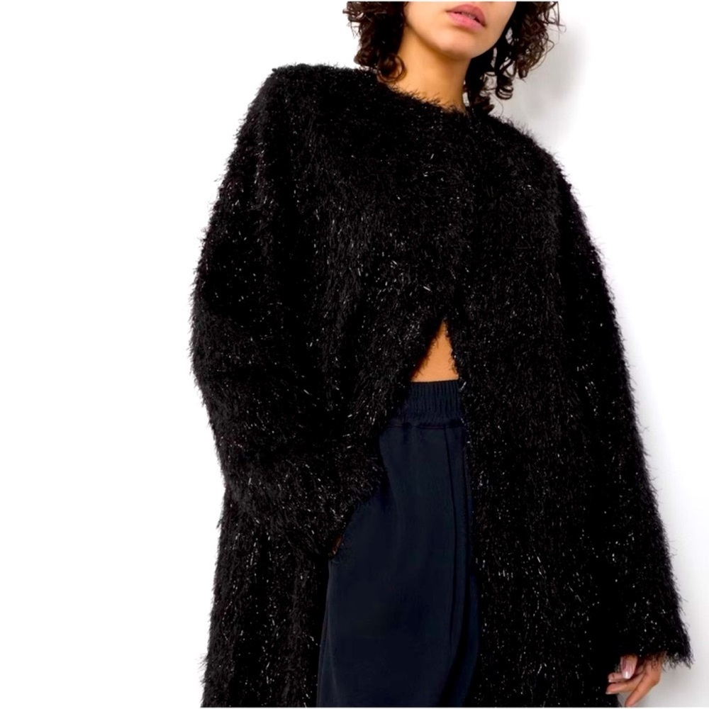 Vintage Eyelash Furry Iridescent Kimono Duster Jacket (XL) Matching Dress (S)
